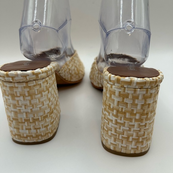 Jeffrey Campbell Melange-3 White Tan Raffia Squared Toe Woven Slip On Sandal - Picture 11 of 14